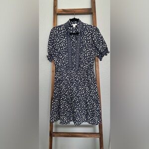 London Times Dark Blue and White Patterned Dress